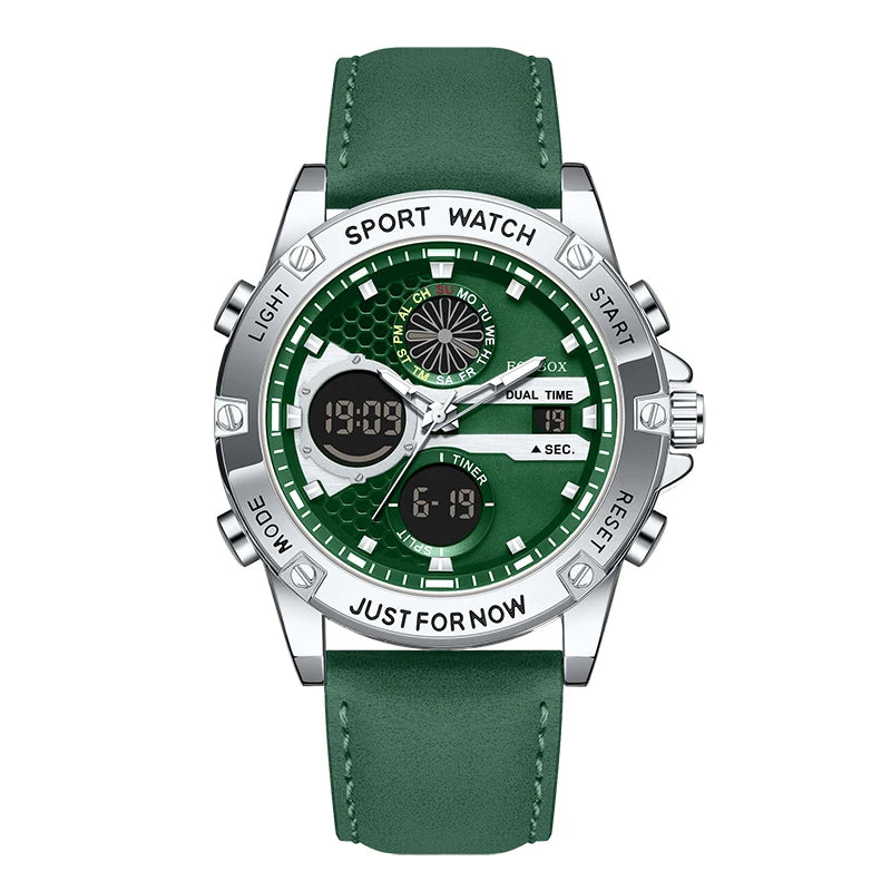 LIGE FOXBOX Fashion Electronic Watches for Men Leather Military Casual Sports Waterproof Dual Digital Display Quartz Chronograph - Kimlud