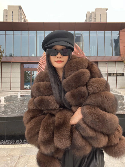 Hot selling winter sable fashion Finnish imported fox fur coat new lapel collar women high-end real fox fur jacket