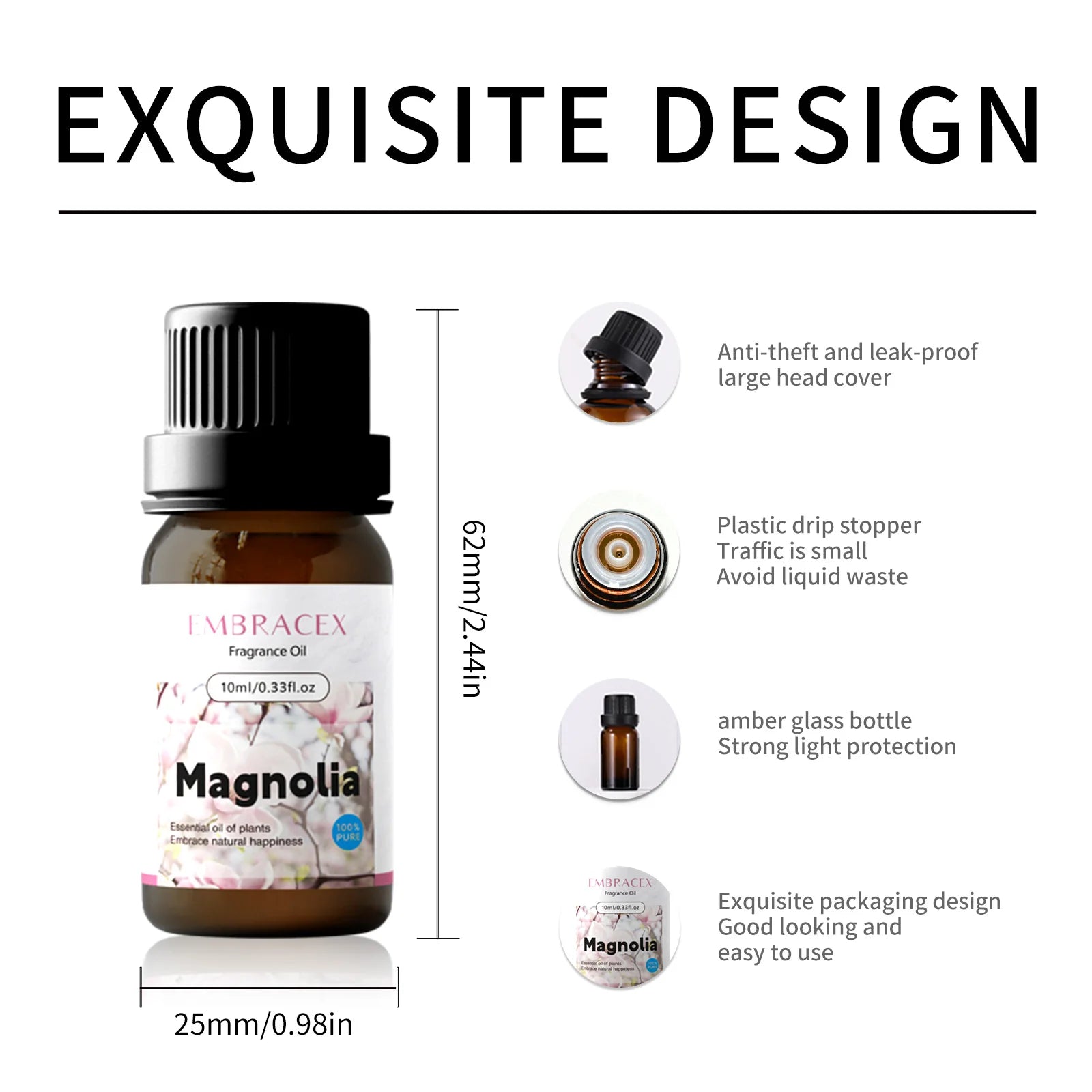 10ml Magnolia Essential Oil for Body Massage Floral Perfume Relaxing Aromatherapy Natural Scents Gifts Candle Making