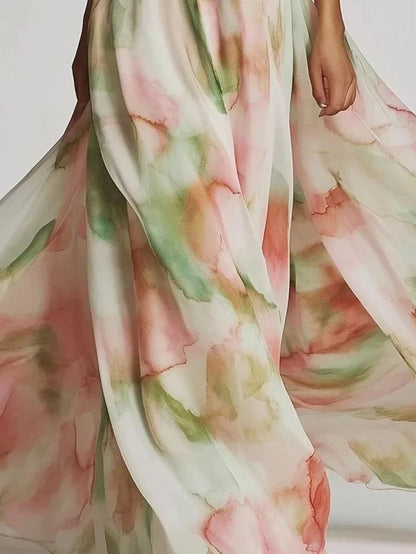 Elegant Women's Dress Sexy One-Shoulder Tie-Dye Party Dress Fashion Sleeveless Printed High Waist Large Hem Skirt Maxi...