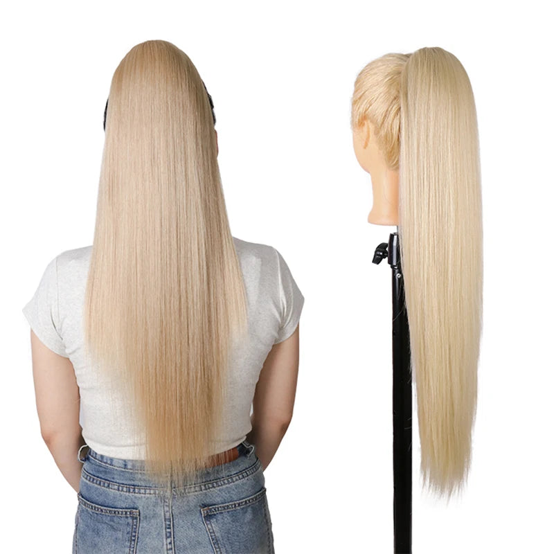 Julianna Synthetic Kanekalon Black Drawstring Water Wave Ponytail Extension Female Curly Wavy Clip In Ponytail Hair Extension