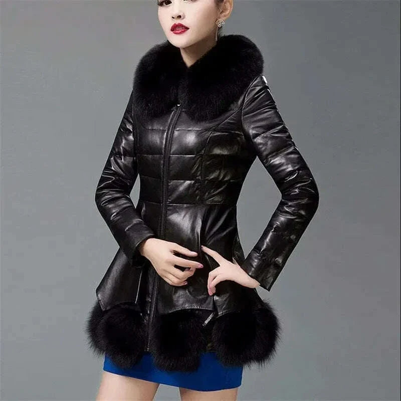 2025 Winter New PU Leather Jacket Faux Fur Coat Women's Thick Warm Cotton Jacket Long Slim Oversize Leather Coat Fur Collar Coat