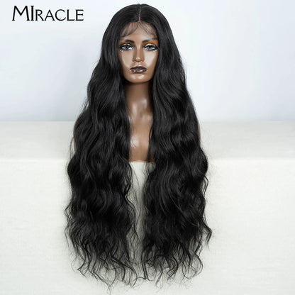 MIRACLE Synthetic 34 Inch Lace Front Wig for Women Ombre Blonde Loose Wave Wigs Famale Cosplay Wig Long Lace Wigs Wavy Fake Hair