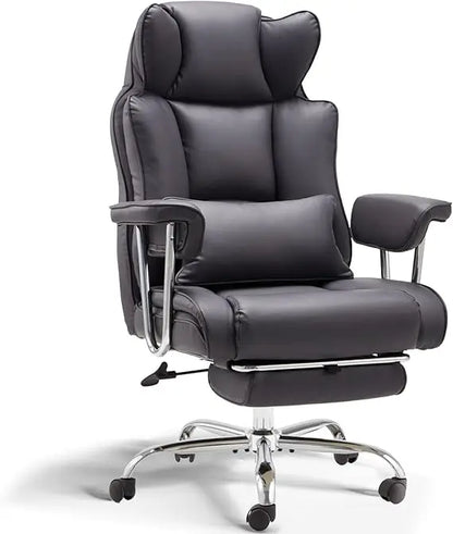 ergonomic large-size executive reclining office chair with footrest and adjustable high back leather seat