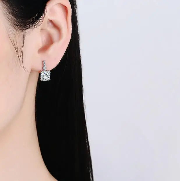Silver Color Square Zircon Earrings for Women Girl Simple Korean Fashion 925 Silver Needle Ear Buckles Earring Trendy Jewelry