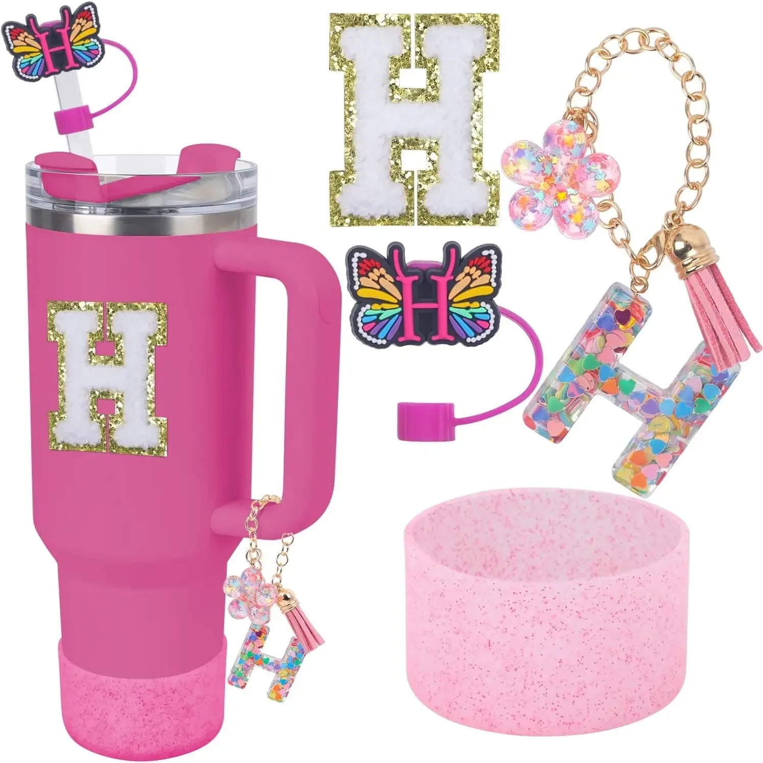 Accessories for Stanley Cup 40oz 30oz Letter Charms for Handle Silicone Boot,Straw Cover Topper & Sticker Charms