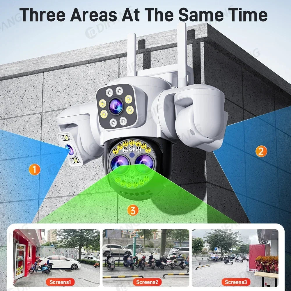 8K 16MP CCTV Wireless WiFi IP Camera Outdoor Four Lens Triple Screen Video Surveillance PTZ Yoosee Onvif  Home Security Camera