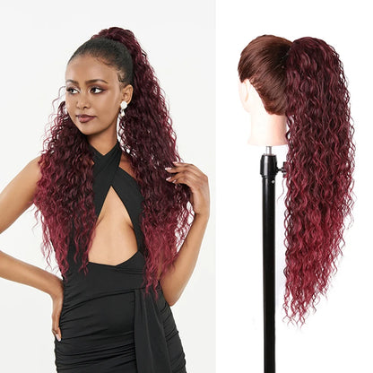 Julianna Synthetic Kanekalon Black Drawstring Water Wave Ponytail Extension Female Curly Wavy Clip In Ponytail Hair Extension