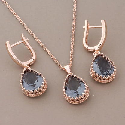 New Trend Luxury Quality Dangle Earring And Pendant Sets for Women 585 Rose Gold Color Wedding Jewelry Set