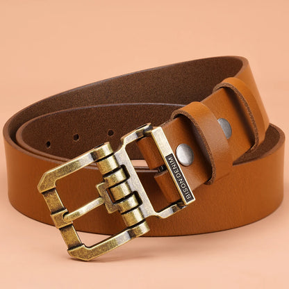 BISON DENIM High Quality Men's Belt Retro Genuine Leather Strap Luxury Designer Pin Buckle Belt for Men Jeans Ideal Gift For Men