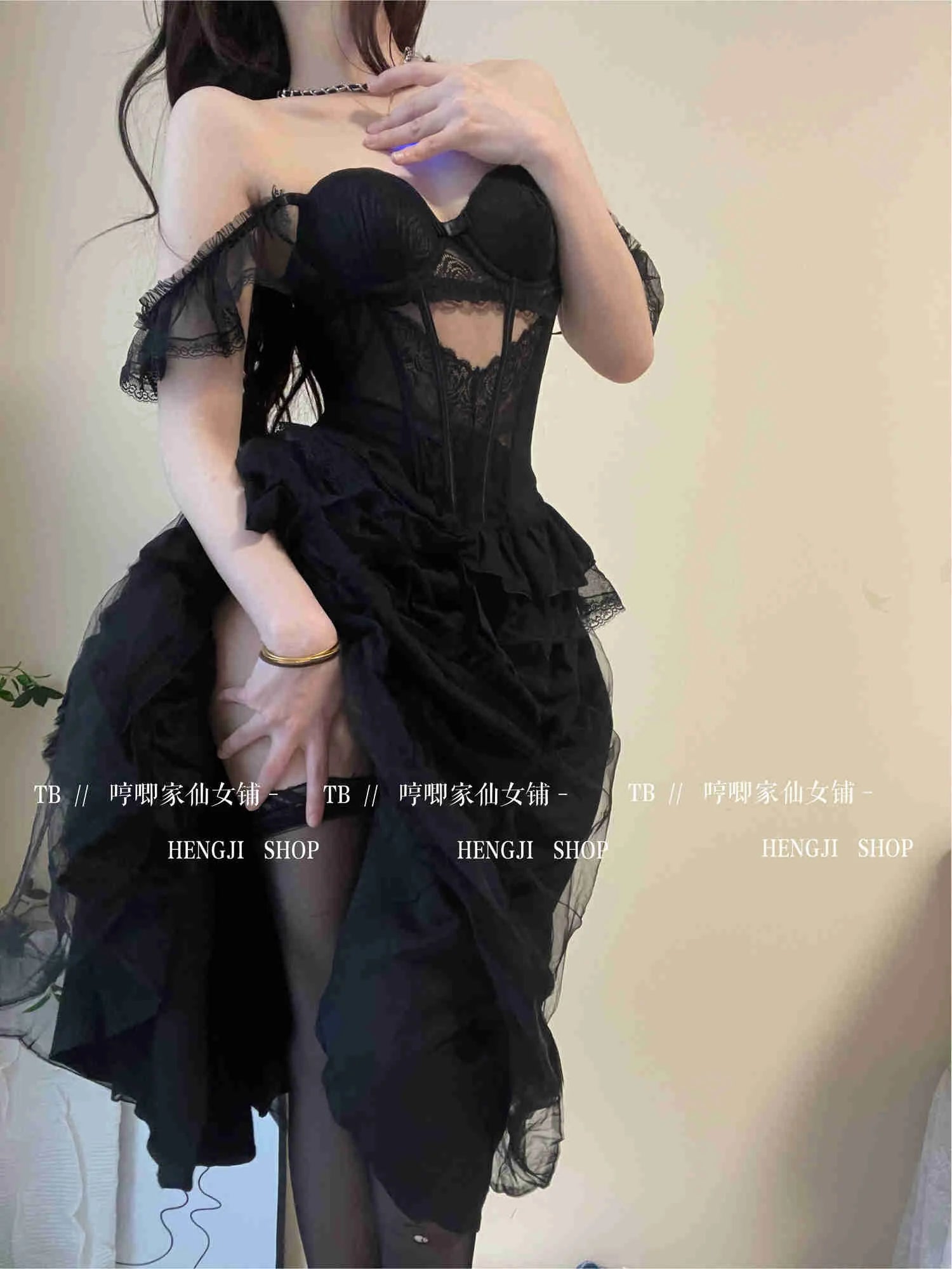 WOMENGAGA Fairy Lace Mesh Sexy Black Mini Tank Summer Beach Dress Elegant Ruffles Tops Autumn Sweet Korean Women 2022 CP8L