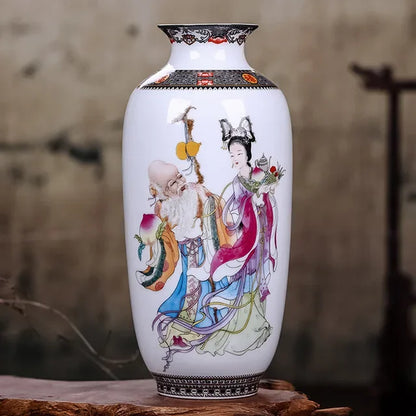 Ceramic Jingdezhen Vase Chinese Traditional Flower Vases Living Room Decoration Vase Fine Smooth Surface Furnishing Articles