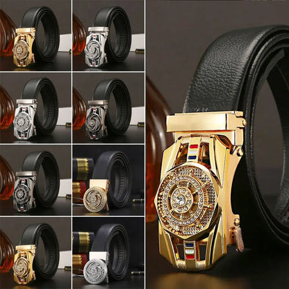 Men Business Time To Run Belt Man Automatic Buckle Leather Belt Golden Waist Buckle Males Luxury Belt Rhinestone...