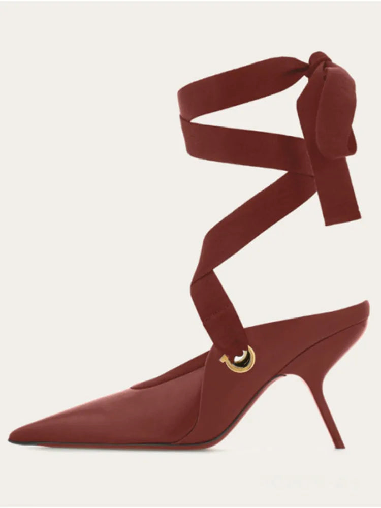 2025 Summer Women's Stiletto Ballet Sandals with Pointed Ankle Ribbons, Fashion Party Dance Shoes, Women's Large Fashion Sandals - Kimlud