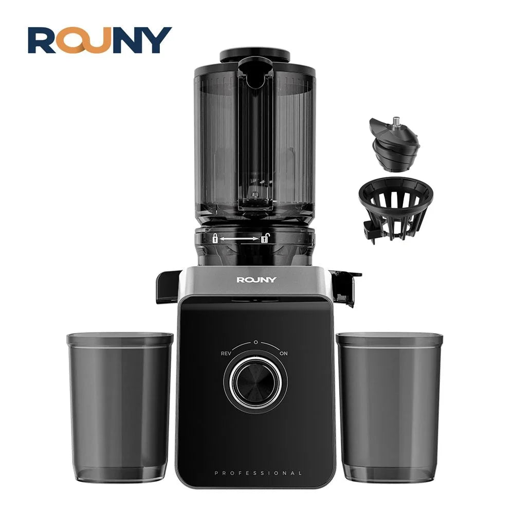 ROUNY Cold Press Extractor with Filter-Free, Easy Clean Electric Fruit Slow Juicer Machine with Large Feed Caliber,  Black