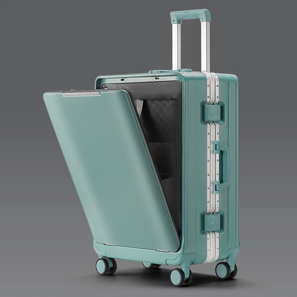 KLQDZMS Cabin Suitcase Travel Bag 20"24"26 Inch Boarding Box Aluminum Frame Trolley Case Front Opening Studen Laptop Luggage