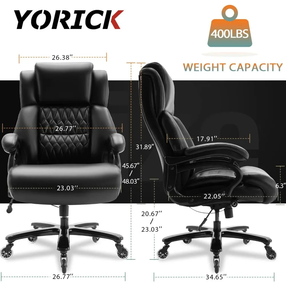 400lbs Office Chair- Adjustable Lumbar Support Quiet Rubber Wheels Heavy Duty Metal Base,High Back Large Executive Computer Desk