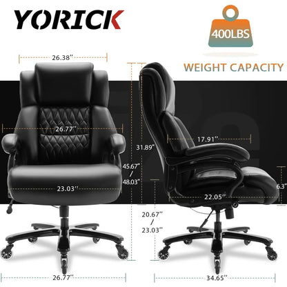 400lbs Office Chair- Adjustable Lumbar Support Quiet Rubber Wheels Heavy Duty Metal Base,High Back Large Executive Computer Desk