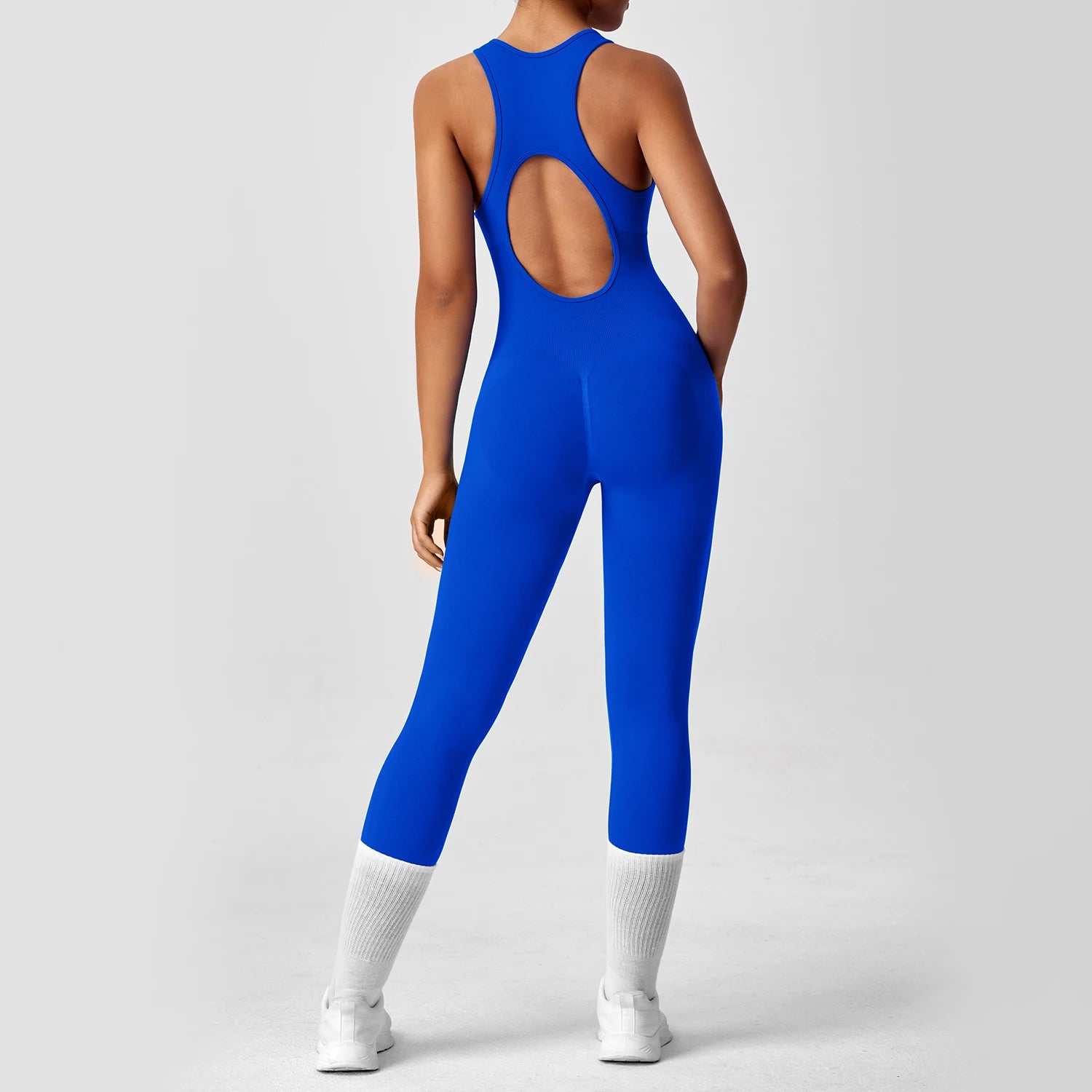 Seamless Peach Booty One-Piece Yoga Bodysuit - V-Back Tummy Control Gym Outfit for Women - Sexy Workout Jumpsuit Fitness Bodycon