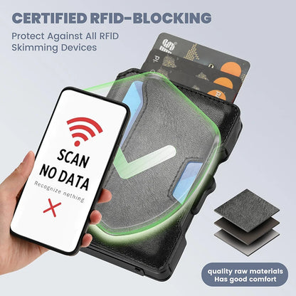 Minimalist Mens Wallet with Money Clip, Aluminum Pop Up Card Case and Leather Slots Credit Card Holder RFID Blocking Wallet