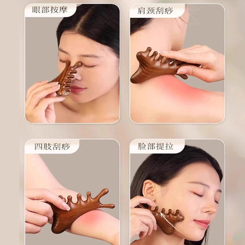 Head Body Massager Neck Face Health Care Massage Tool Meridian Scalp Four-in-one Sandalwood Comb  Massage Acupoint Nose Scraper