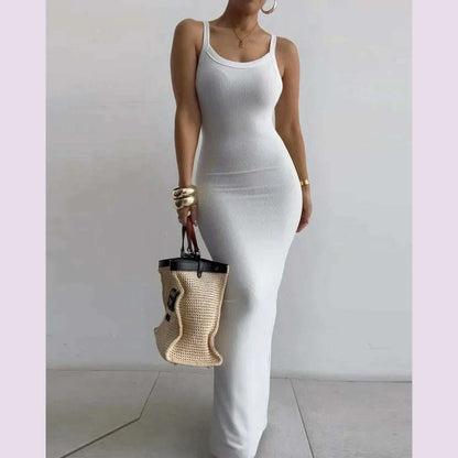 2025 Women s Sleeveless Strap O neck Sexy Belt Colorful Printed Long Skirt Evening Dress Y2k Sleeveless Solid Color Tight Fit