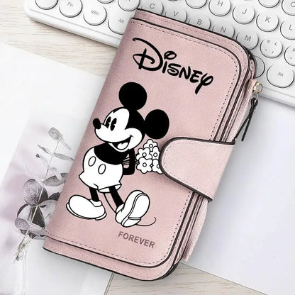  Mickey Minnie Lady Long Zip Wallet Buckle Tote Bag Coin Purse Soft PU Leather Multi-functional Card Holder Casual Daily