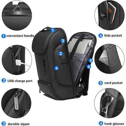 BANGE Business USB Charging Smart Backpacks Fits 15.6 Inch Laptop Commute Backpack WaterProof Carry On Bag for Men Travel Bags