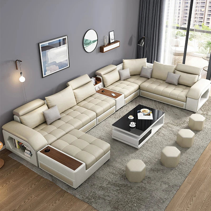 #@ Modern Luxury Living Room Modular Combination Sofa Furniture Set Multifunctional U Shaped 7 Seater Sectional Corner Sofa