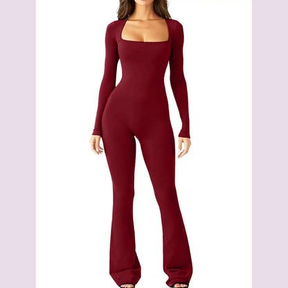 New Popular Women Wide Leg Yoga Bodysuit Outfit One Piece Gym Fitness High Quality Sport Long Sleeve Plus Size Jumpsuit