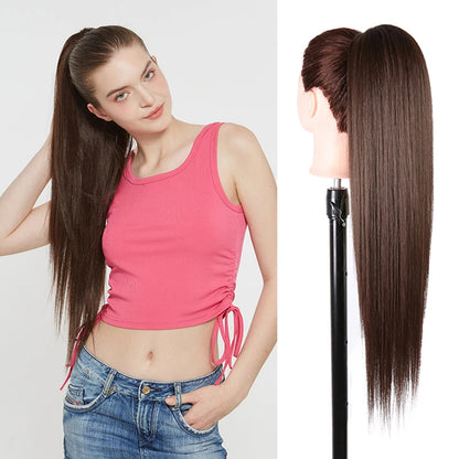 Julianna Synthetic Kanekalon Black Drawstring Water Wave Ponytail Extension Female Curly Wavy Clip In Ponytail Hair Extension