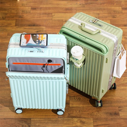 Aluminum Framed Front Open Suitcase Carry-on Bag Wide Handle Luggage Multifunctional 20/28-inch Impact Resistant Travel Bag