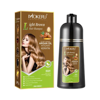 Mokeru Argan Oil Natural Avocado Keratin Long Lasting Dark Coffee Brown Permanent Hair Dye Shampoo for Gray Hair Coverage