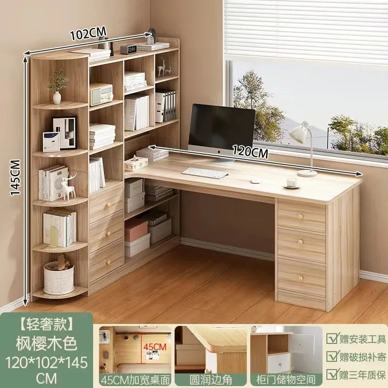 Computer Desk Bookshelf Integrated Shelves Drawers Large Laptop Home Bedroom Student Study Writing Desk Simple Office Table - Kimlud