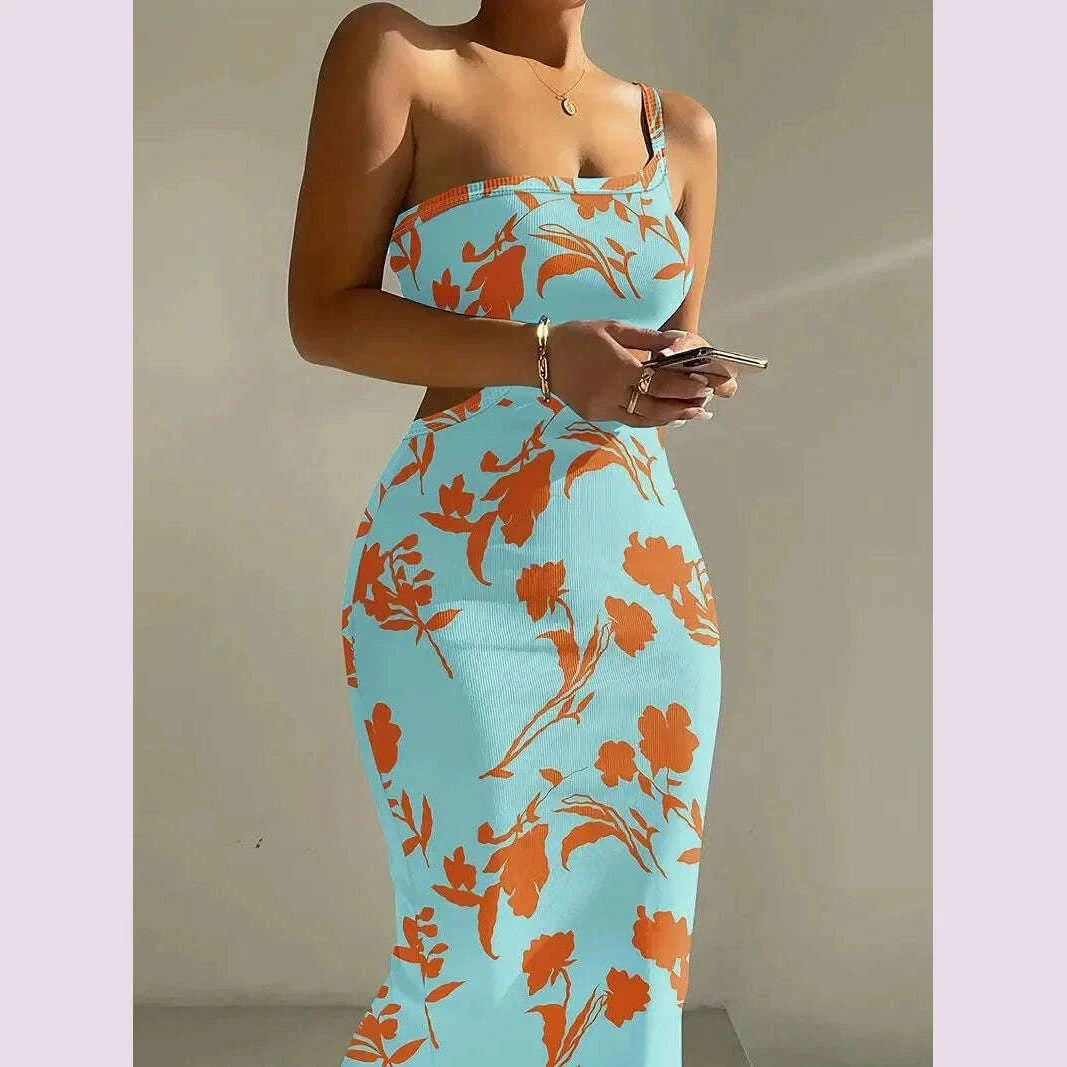 2025 Women s Sleeveless Strap O neck Sexy Belt Colorful Printed Long Skirt Evening Dress Y2k Sleeveless Solid Color Tight Fit