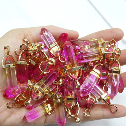 New Fashion Glass Colorfull Pillar Point Charm Pendants for Jewelry Pendants Making 24pcs/lot Wholesale Free Shipping