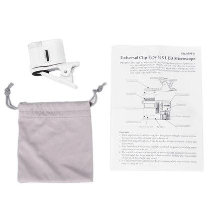60X Mobile Phone Camera Clip Lens Mini Pocket UV/white Magnifier Portable Jeweler Microscope Loupe Used for students and learnin