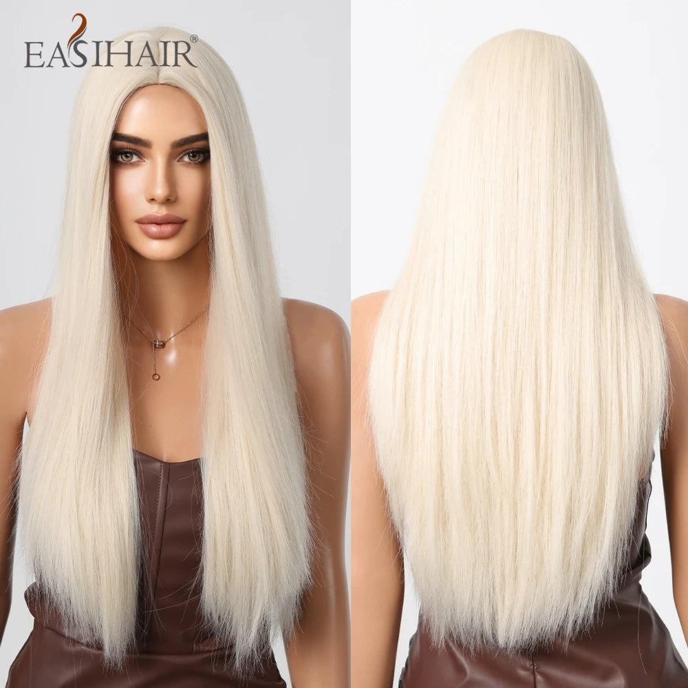 EASIHAIR Sandy Blonde Golden Wavy Synthetic Wigs with Long Bangs Cosplay Lolita Party Hair Wigs for Women Natural Heat Resistant