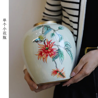 New Chinese-style ceramic vase, high-end painted vase, living room home decoration art piece - Kimlud