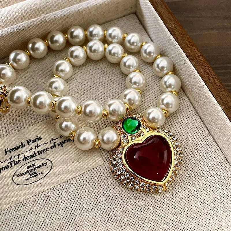 Draweye Winter Sweater Chain Vintage Heart Palace Style Neckalces for Women Pearls Fashion Hyperbole Collares Para Mujer