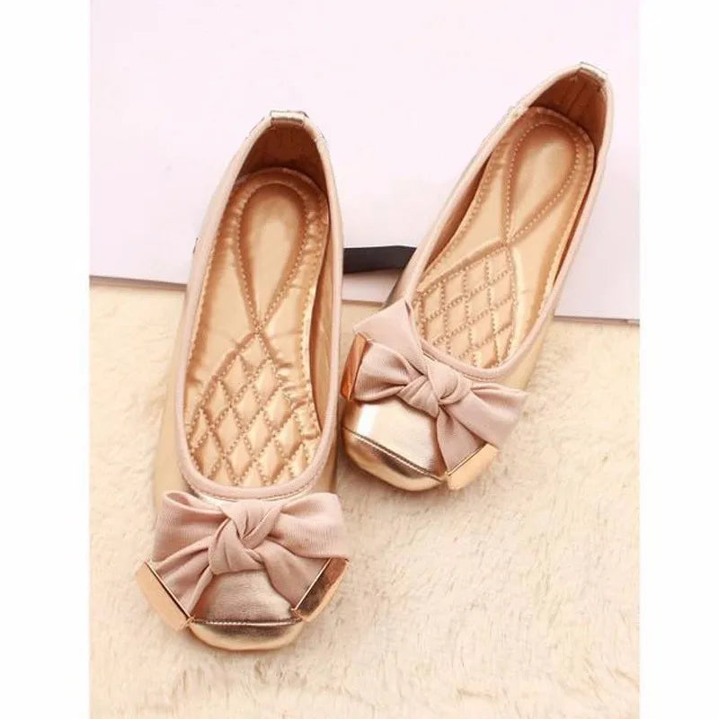 2024 Spring Summer Shoes Women Ballet Flats Sweet Flat Bowknot Laides Brand Shoes Plus Size 41 Black Gold D069