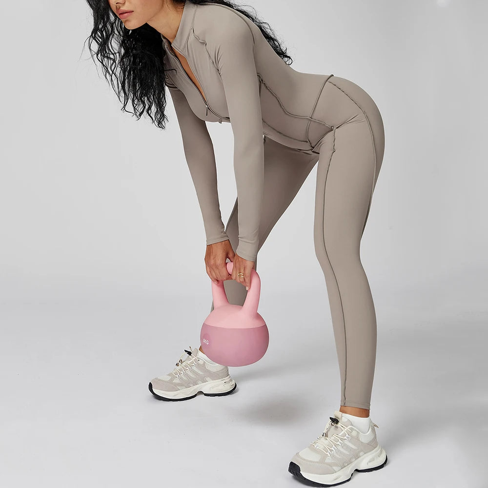 Yoga Bodysuit Long Sleeved Women's Tracksuits Gym Zipper Jumpsuits Sports Workout High-intensity Fitness One-piece Tights Suit