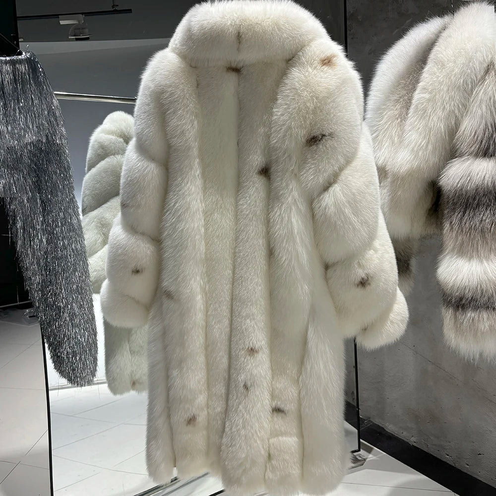 YOLOAgain Luxury Real Fox Fur Jacket Women Long Fur Coat 2025 Winter Warm