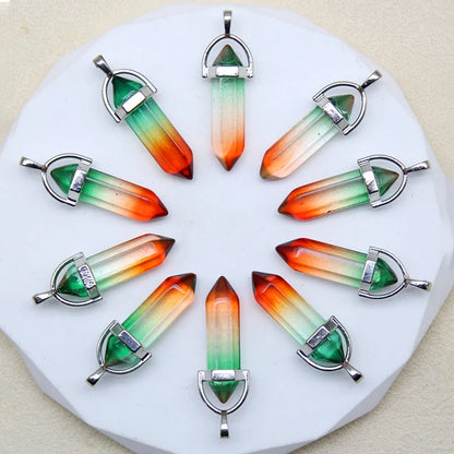 New Fashion Glass Colorfull Pillar Point Charm Pendants for Jewelry Pendants Making 24pcs/lot Wholesale Free Shipping