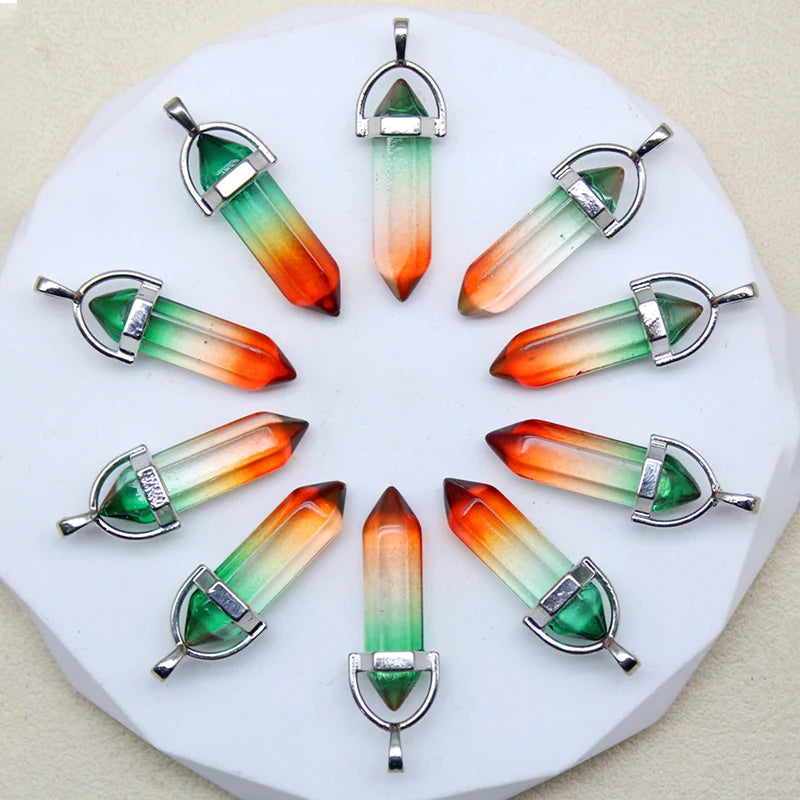 New Fashion Glass Colorfull Pillar Point Charm Pendants for Jewelry Pendants Making 24pcs/lot Wholesale Free Shipping