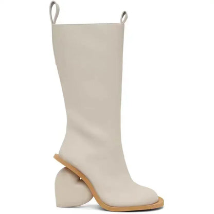 New Retro Sexy Round Toe Peach Heart Heel Side Zipper Knee High Boots European American Fashion Show Color Blocked Women's Boots