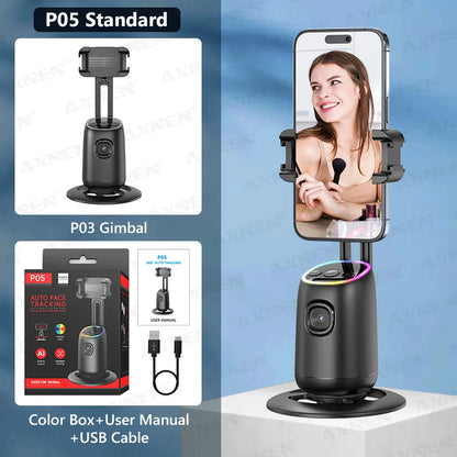 360°Rotating P05 AI Face Tracking Desktop Gimbal Stabilizer Intelligent Follow Shoot Gesture Control Cellphone Holder for iPhone