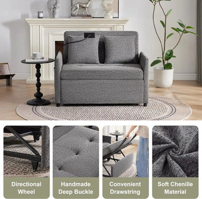3-in-1 Convertible Sleeper Sofa Bed with USB/Type-C Ports, Adjustable Backrest, Dark Grey - Kimlud