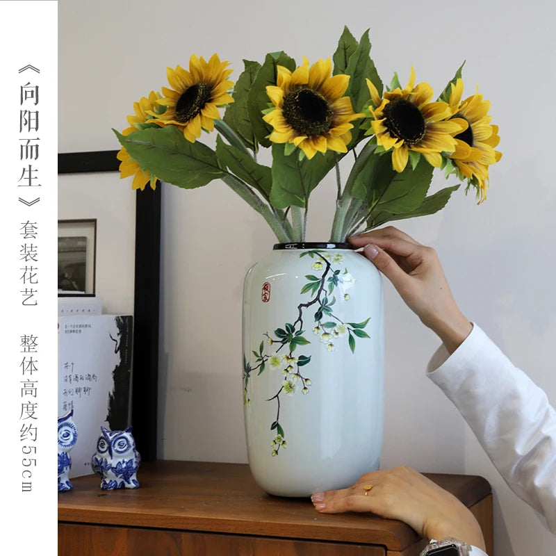 Chinese ceramic vase ornament, living room entrance floral art, home hydroponics creative simple round housewarming gift flower