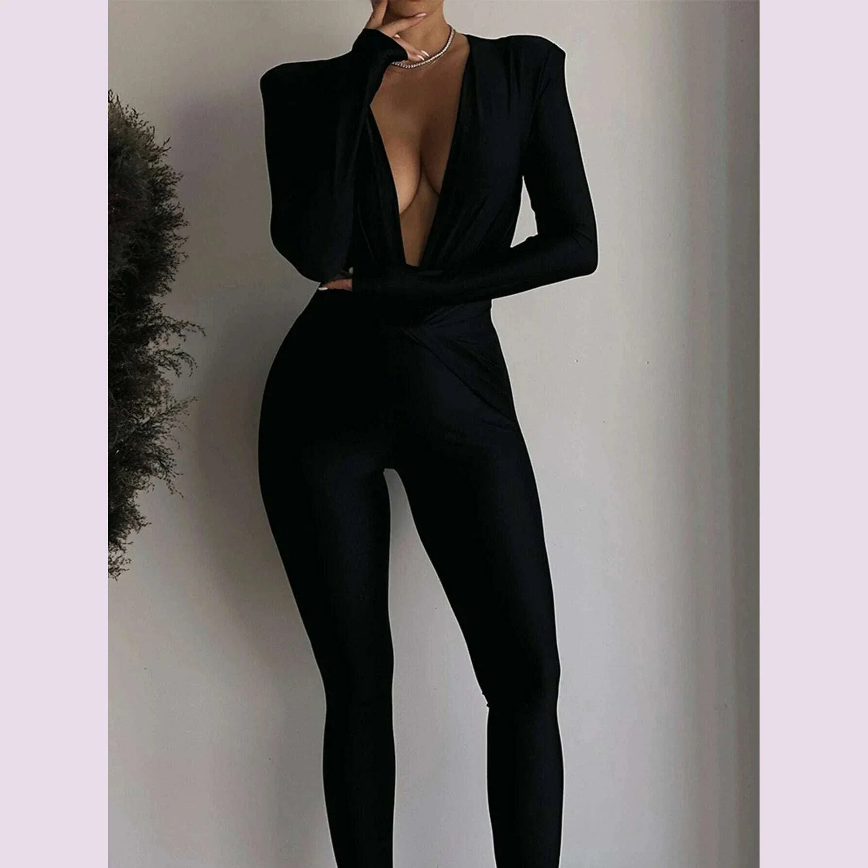 Sexy black satin bodycon jumpsuit women pants summer one pieces romper jumpsuit woman elegant long sleeve jumpsuits club outfits